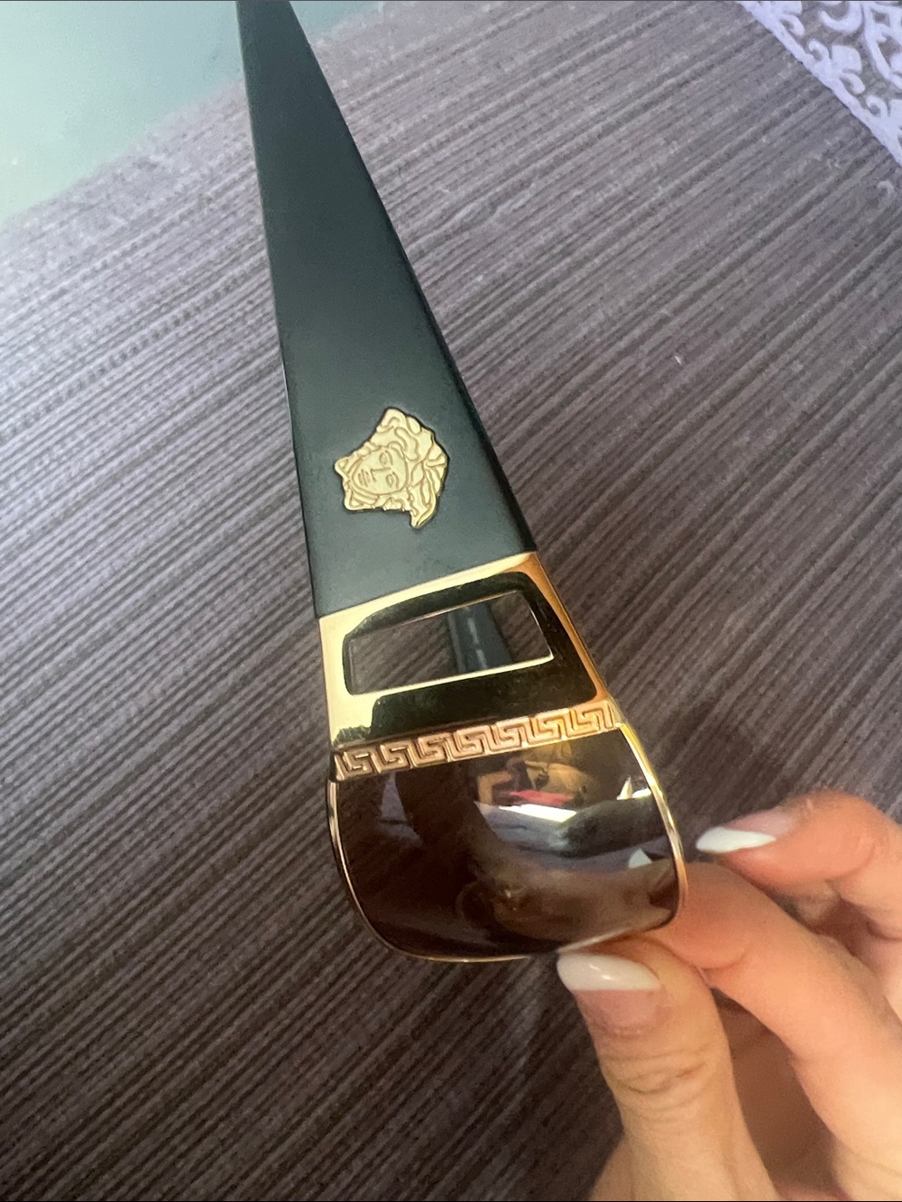 Versace Black and Gold Sunglass Temple with Medusa Emblem no scratches